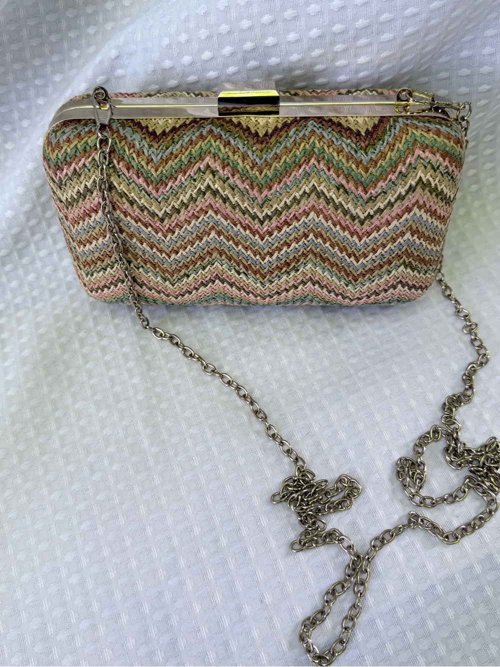 Dynamite Pastel Chevron Woven Clutch with Chain